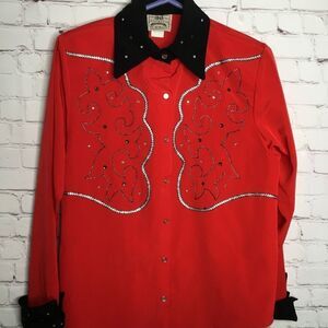 NWT Authentic Ranchwear Women's Red/Black Long Sleeve Western Blouse Size XS